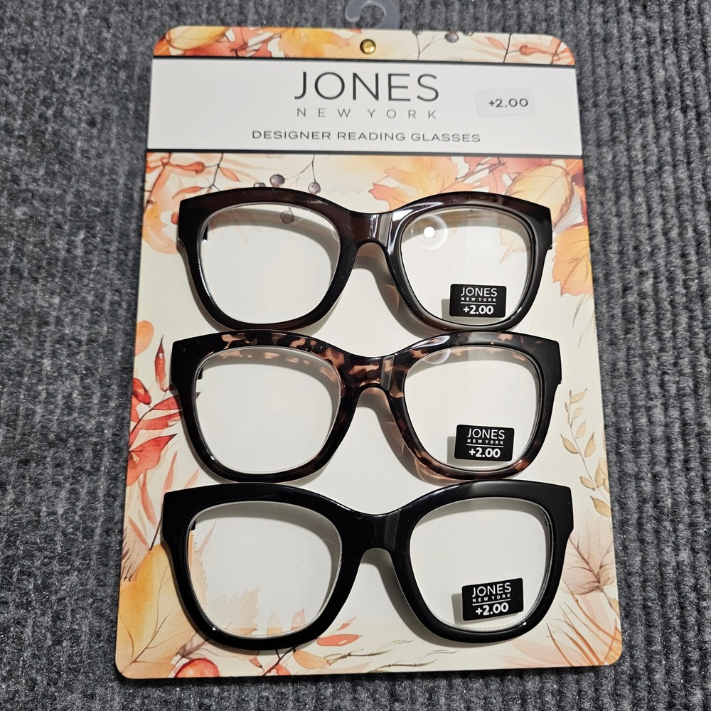 Jones New York Reading Glasses Women +2.00 Multi Designer 3-Pack Square J3C72